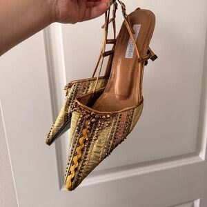 Vintage Marco Aurelio Made in Brazil Sex in the City Tapestry Beaded Kitten Heel